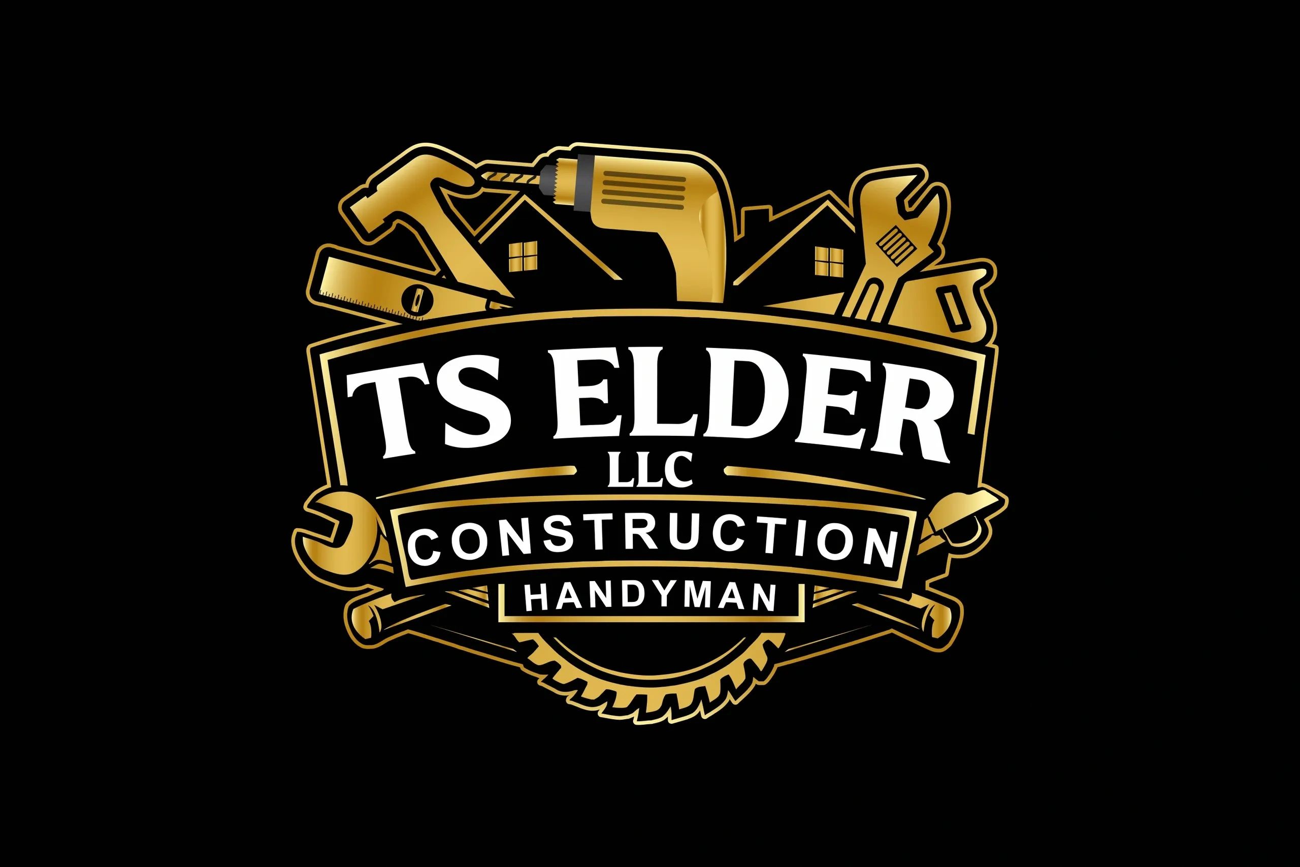 Logo for TS Elder LLC construction and handyman services with gold tools and house icons.