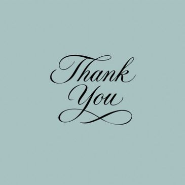 Elegant 'Thank You' text on a soft blue background.