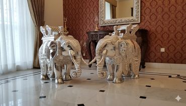 Majestic 34-Inch Silver Cladded Elephant Pair (Downward Trunk)The Essence of Royal Heritage and Vast