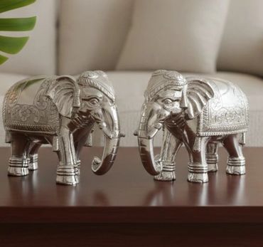 Elegant 14-Inch Silver Elephant Pair
