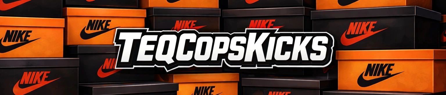 Nike shoe boxes with bold TeqCopsKicks text overlay.