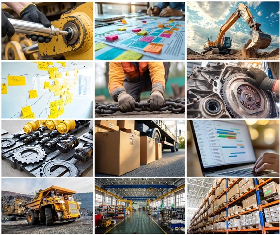 Collage of industrial, logistics, and project planning scenes.