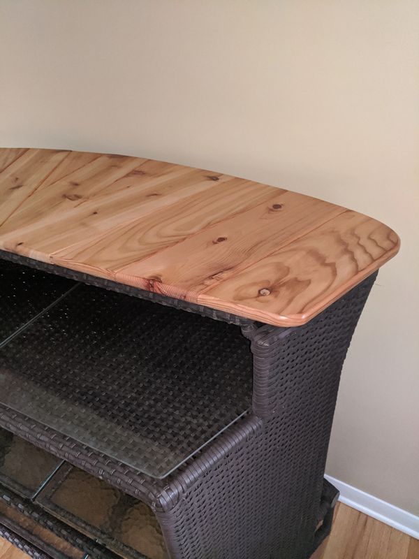 wicker bar with wood top