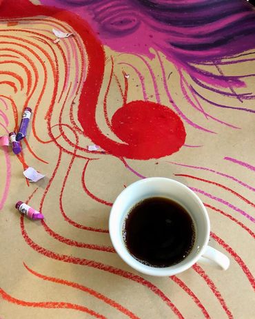 "Chromosectionality" session, in progress, red, violet, with coffee