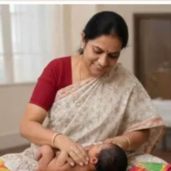 A woman lovingly feeding a baby with a spoon.