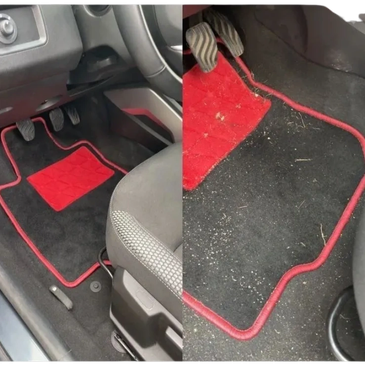 Comparaison d'un tapis de voiture avant et après nettoyage.