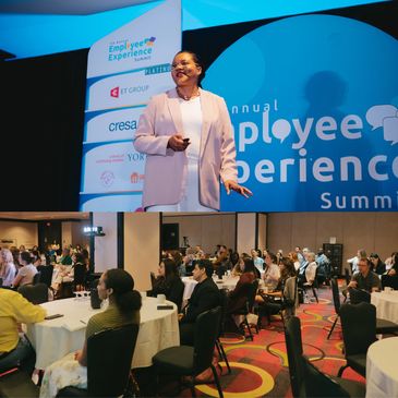 Woman speaking at an employee experience summit.