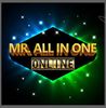 Glowing neon sign reading 'MR. ALL IN ONE ONLINE' with vibrant blue and green lights.