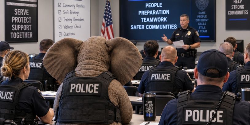 A roll call meeting where a police officer needs to deal with stress, grief or moral injury.
