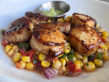 Seared Scallops with Corn Salsa by La Boca Restaurant, Wolfeboro New Hampshire