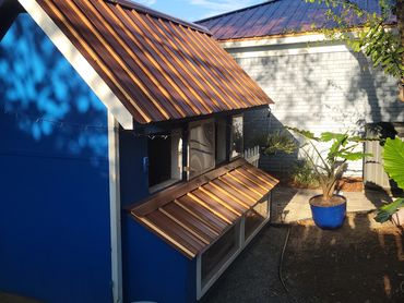Chicken coop front and part of the rock garden area.