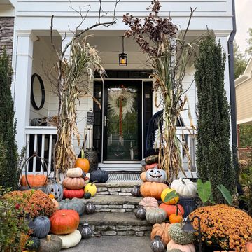 House with pumpkins and doorway arch styled for fall - custom, Pick of the Patch package