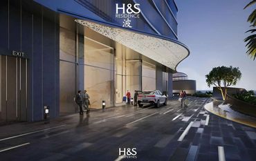 Main entrance of H&S Residence with elegant design and security features.