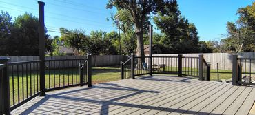 A composite deck with Trex Enhanced Tiede Pool decking.