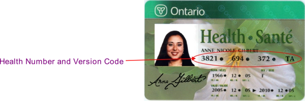 The following images explain what your health number and version code are, for different health card