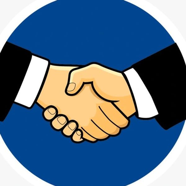 Illustration of a handshake symbolizing agreement or partnership.