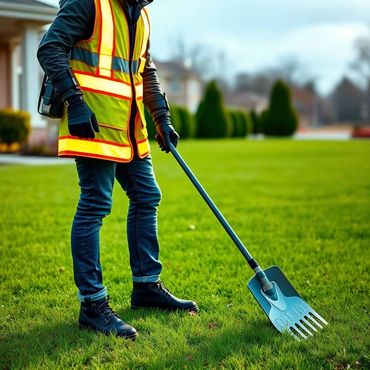 Pooper scooper technician cleaning a yard