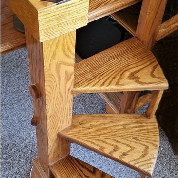 custom spiral stairs, bookcase stairs, oak spiral stairs, unique handmade spiral stairs