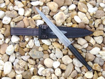 Damascus Fairbairn/Sykes Dagger-Mil-Spec dimensions Dagger and Buffalo Horn Handle-Stingray sheath