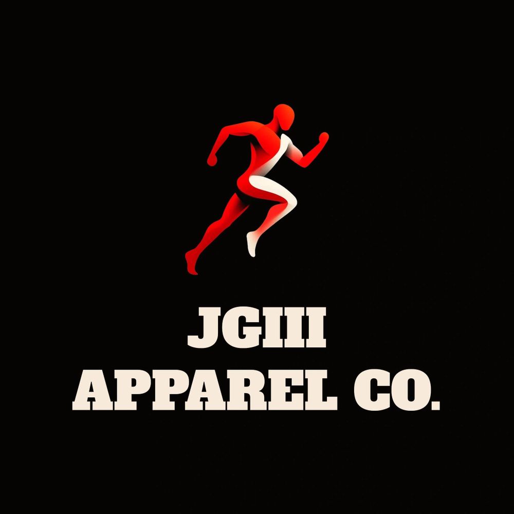 Red and white running figure with JGIII Apparel Co. text on black background.