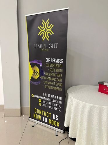 Lime Light Events banner showcasing unique event services and contact details.