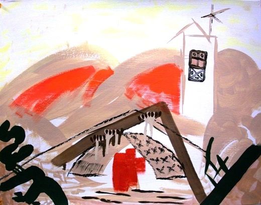 Abstract Winery, 12" x 14" paper and acrylic