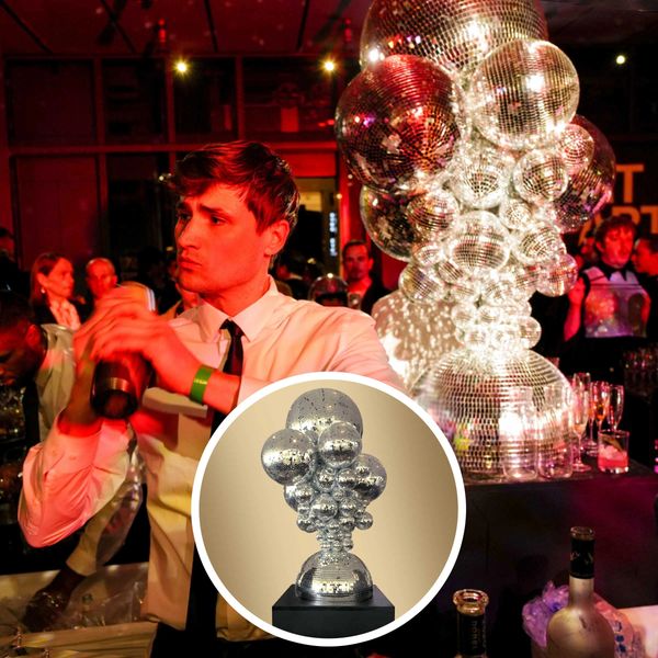 A disco ball centerpiece that can be used during your special event on Ellis Island.