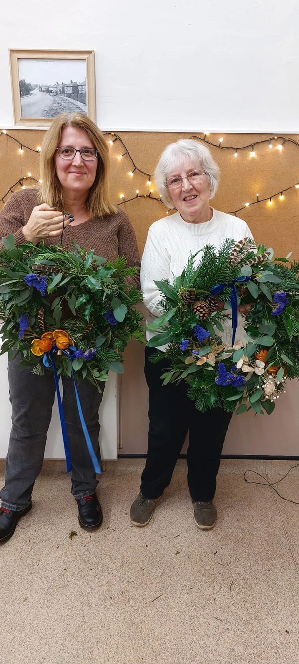 Christmas wreathmaking workshop with on trend cobalt blues