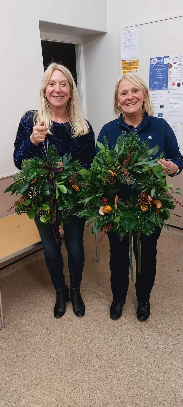 Christmas sustainable wreathmaking workshop at Wickersley 2024 in St Alban's Barn