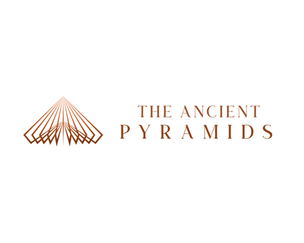 Geometric pyramid logo with 'The Ancient Pyramids' text in brown on black background.