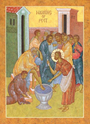 Byzantine icon of Christ Washing the Feet of the Disciples