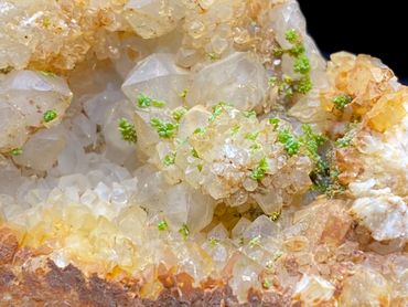 Pyromorphite on Quartz from Loudville Lead Mine, Massachusetts. Collected 2017