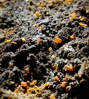 Wulfenite on Chalcedony from Loudville Lead Mine, Massachusetts