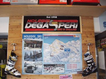 Full sign with tiles method in display at main ski rental. Monte Bondone (TN) Italy