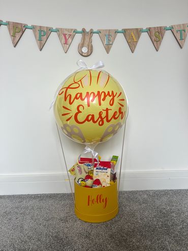 Hot air ballloon made for Easter. Has chocolate inside, personalised with names.