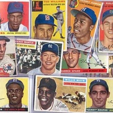 Collage of vintage baseball cards featuring iconic players from various teams.