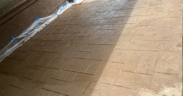 Ivy Park Senior Living in Mission Viejo, CA. Elite Crete texture pave stamped overlay, epoxy system.