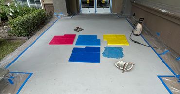 Ivy Park Senior Living in Mission Viejo, CA. Elite Crete texture pave stamped overlay, epoxy system.