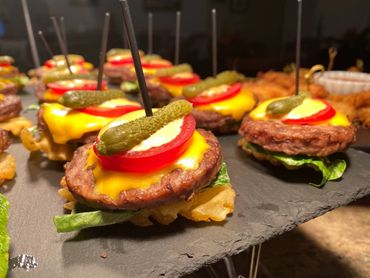 cheeseburger slider on waffle fry