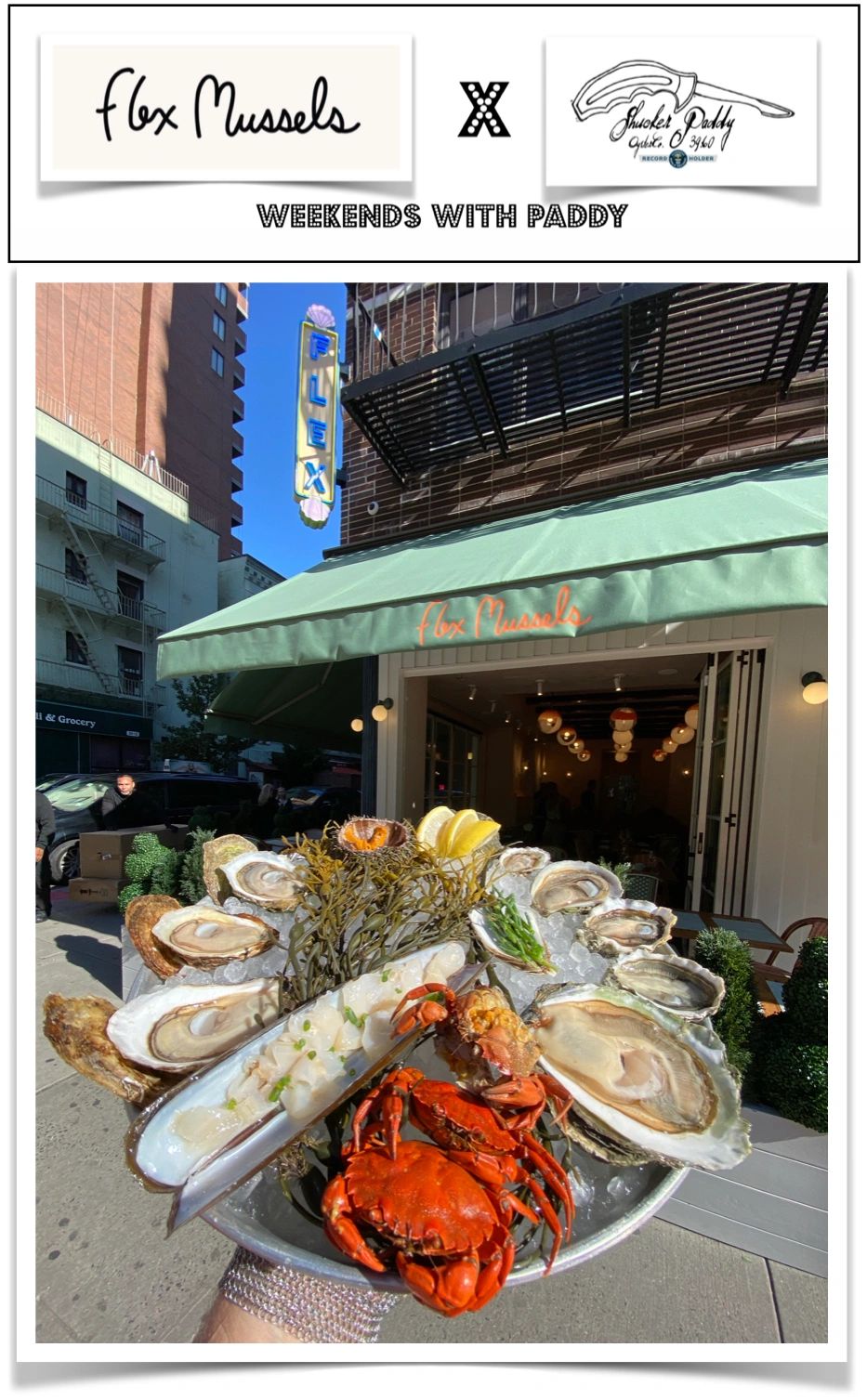 Oysters shucked on tray of ice razor clams chilled crabs sea urchin lemon Flex Mussels New York City