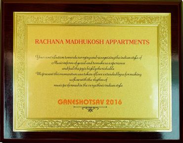 Rachana Madhukosh Appartments Award given in honor to Yashshree Bhave. Best female Singer.
