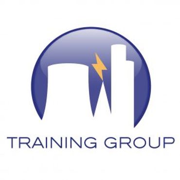 Logo of Training Group with industrial buildings and a lightning bolt.