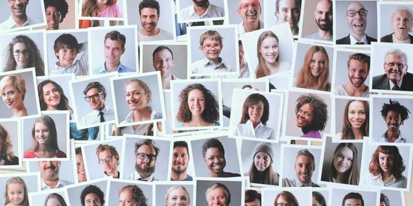 Overlapping polaroid head shots of men and women