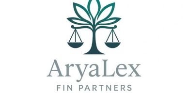 Logo of AryaLex Fin Partners featuring a stylized tree with balance scales.