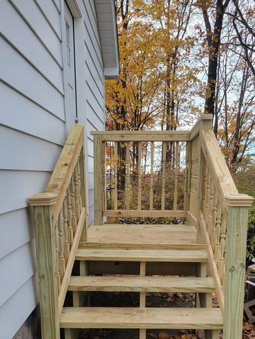 This lending and steps were custom built in place.