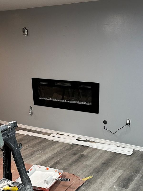 Fireplace placed and installed.