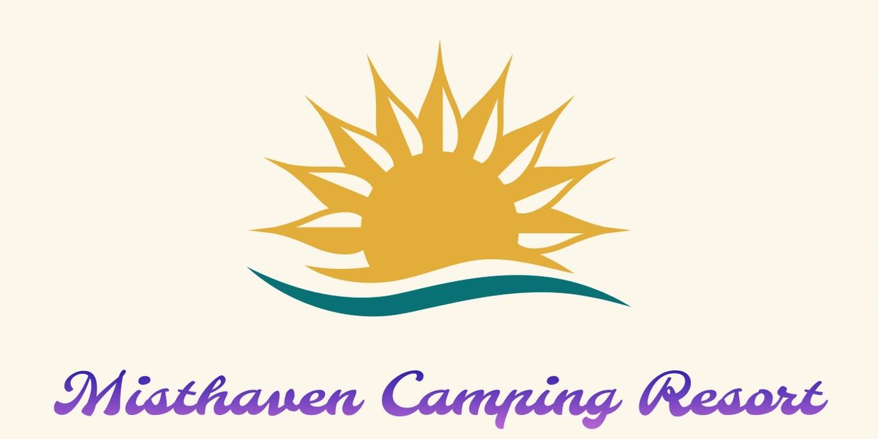 Logo of Misthaven Camping Resort with sun and wave design.