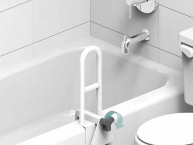 A safety tub rail clamps onto your bathtub when a grab bar cannot be mounted on the wall.