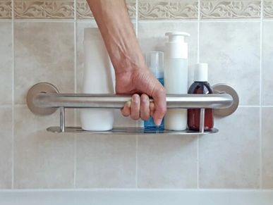 Specialty safety accessory installed for seniors as part of a shower conversion installation.