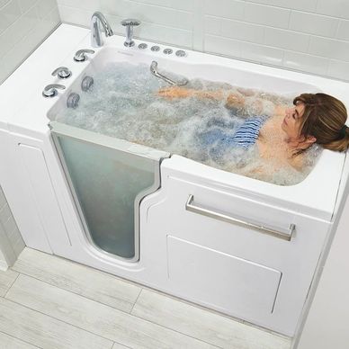 Ella's Bubbles walk in bathtub with hydro massage jets for therapeutic and safe bathing at home.